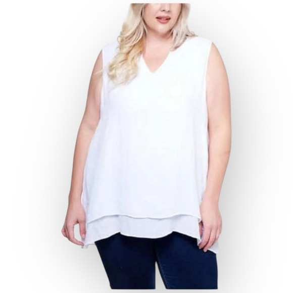 Cristina B Tops - NWT Cristina B Sleeveless Layered Top – Pure White – Size XXL